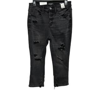 JUDY BLUE Jeans Womens Size 7/28 Black High Waist Skinny Fit Capri Distressed